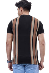 Black & Brown Striped Textured Crew T-Shirt